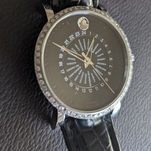 Movado Black and Silver World Time Watch